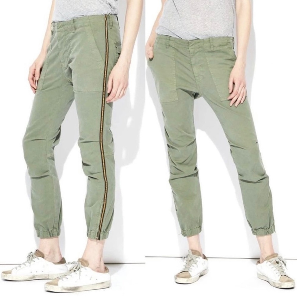 Nili Lotan Cropped French Military Pants Camo Green Grosgrain Tape - Picture 3 of 8